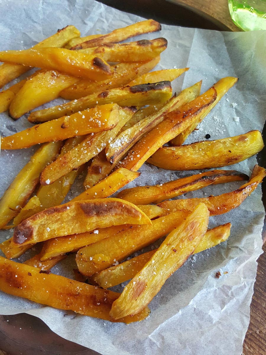 kumara chips caramelised with brown sugar, lemon & butter