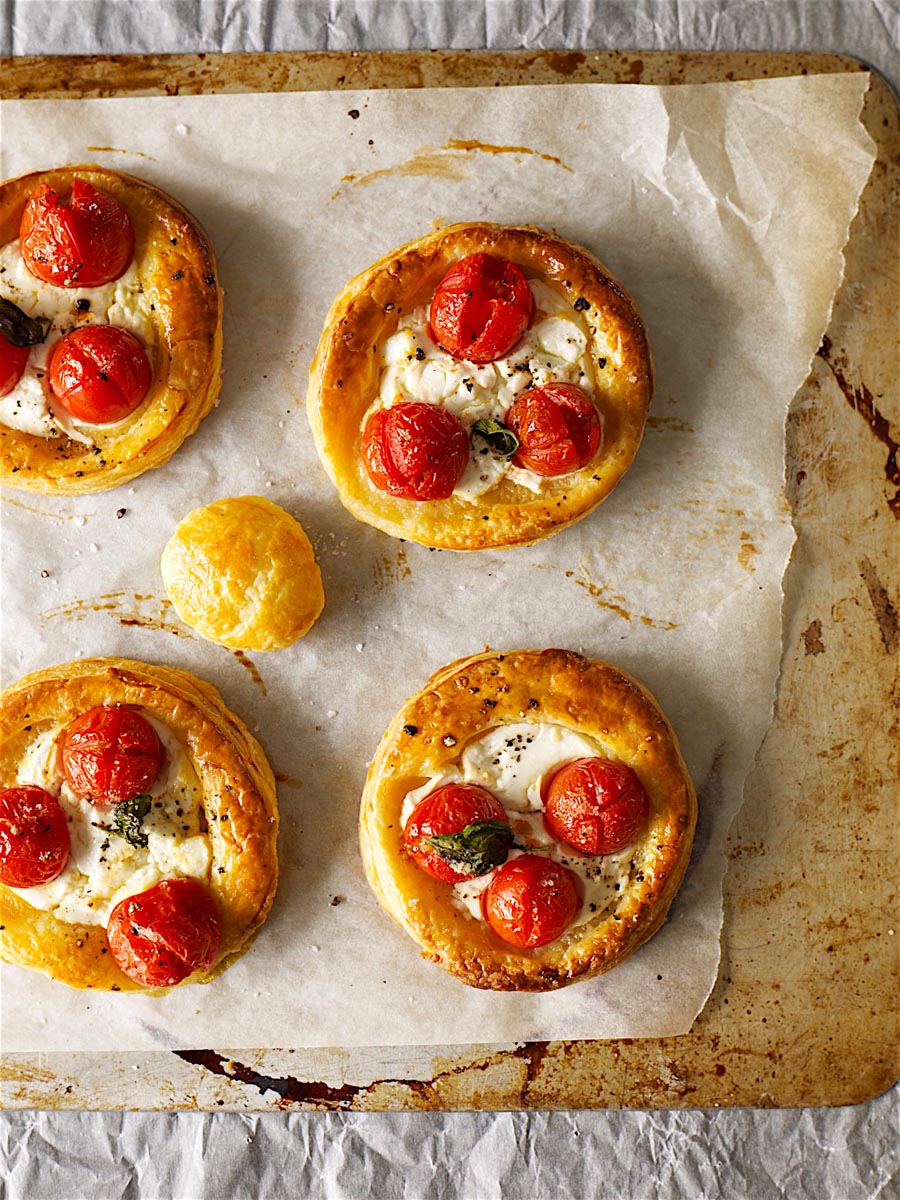 Tomato & goat's cheese tarts are simple & sublime.