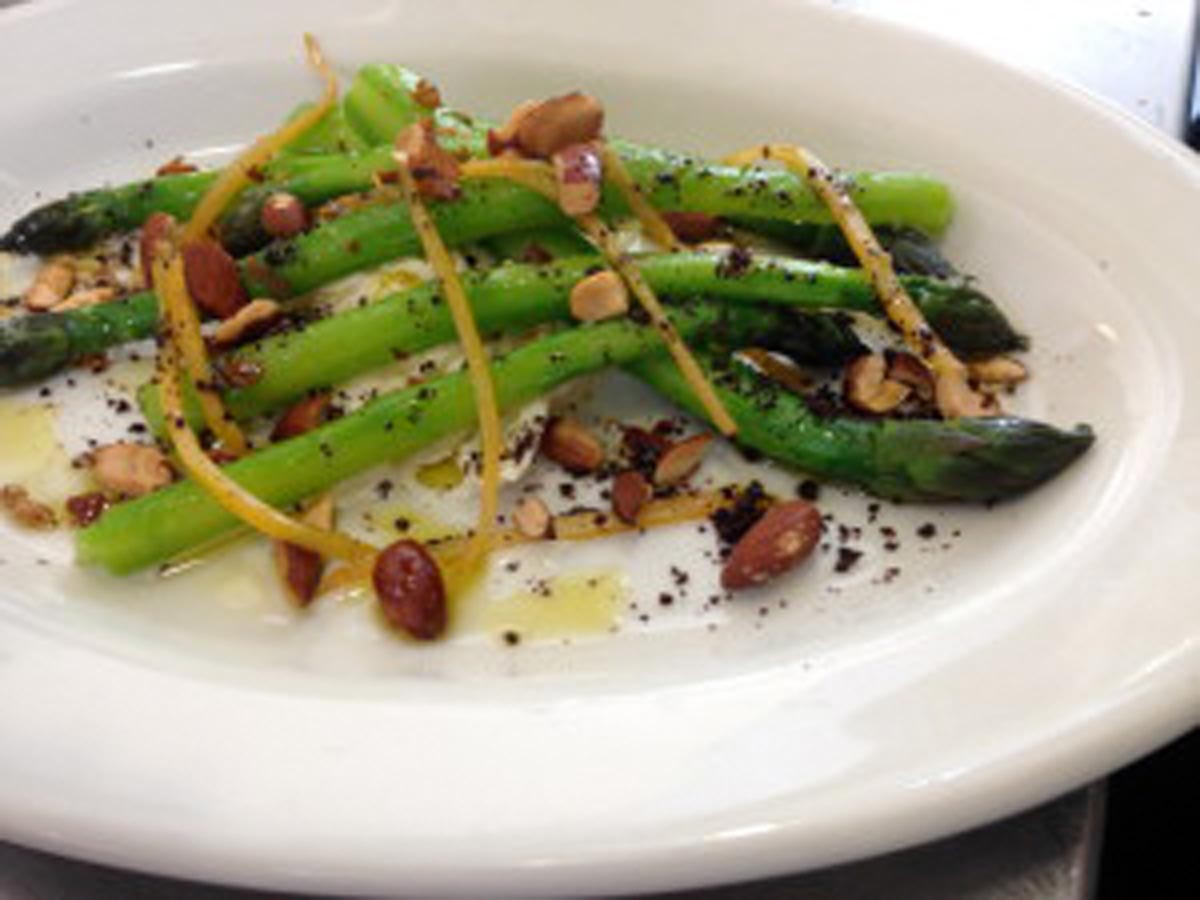 Ahuriri asparagus, burrata, salted almonds, olive powder