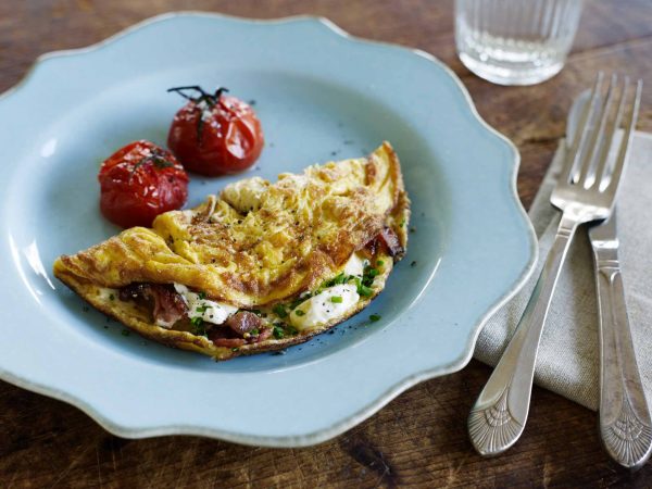 French omelette with creme fraiche & bacon