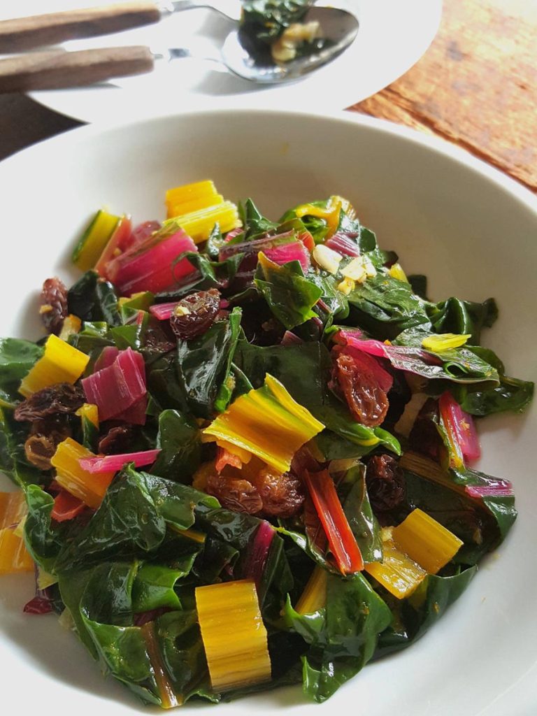 Rainbow Chard with Raisins – add colour to your plate!