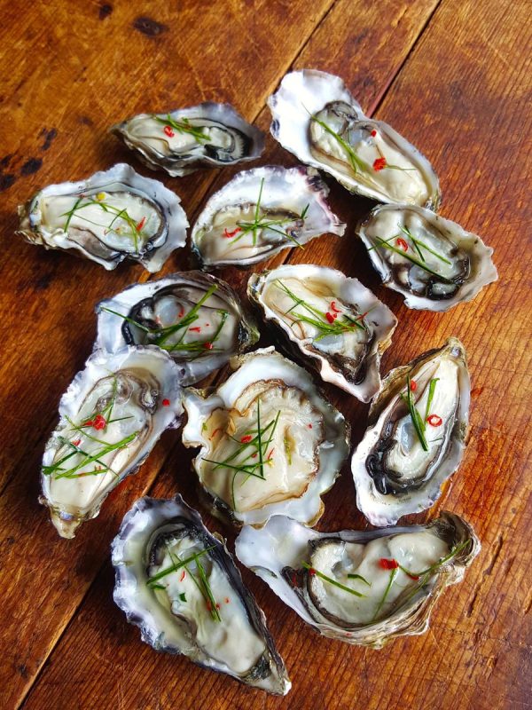 Oysters with kaffir lime leaves