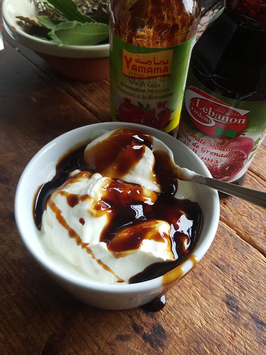 Pomegranate molasses on yoghurt