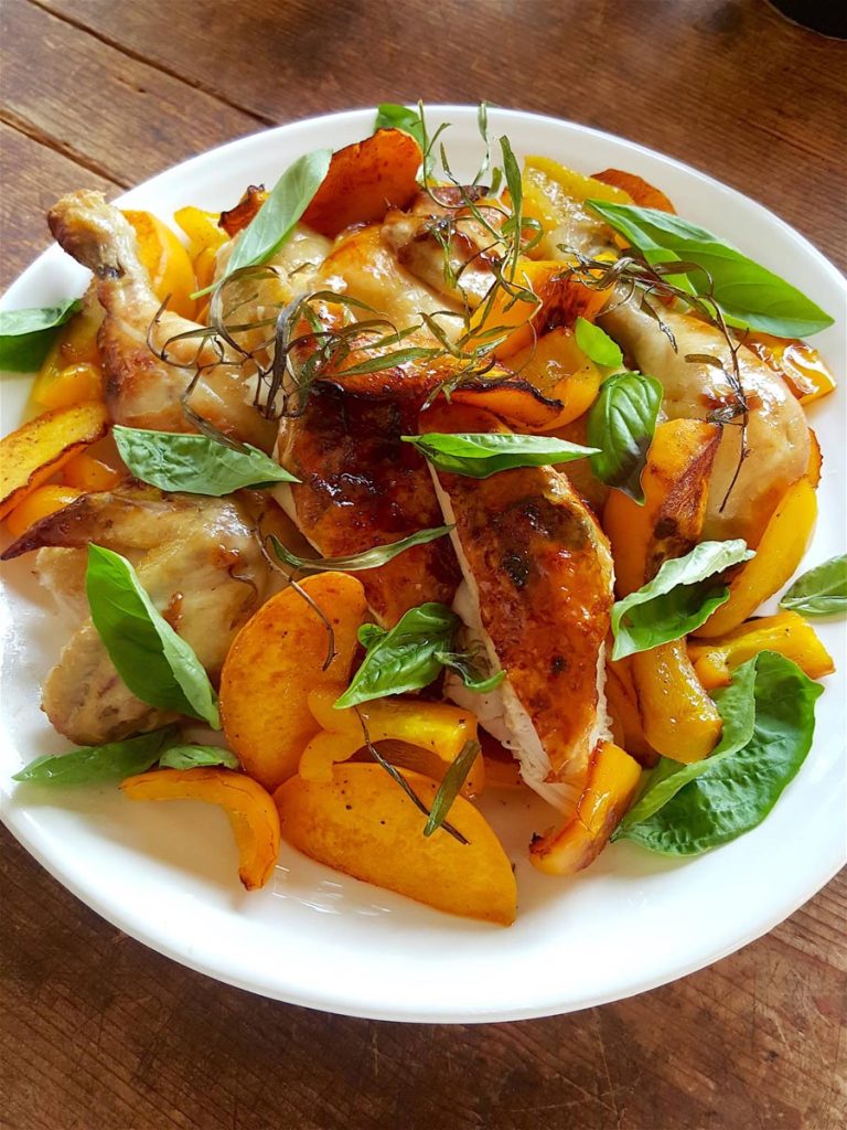 Warm Salad of Pan-fried Yellow Peppers & Peaches