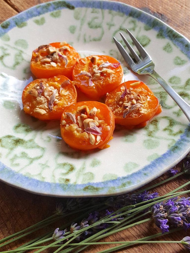 Baked Apricots with Hazelnuts & Lavender