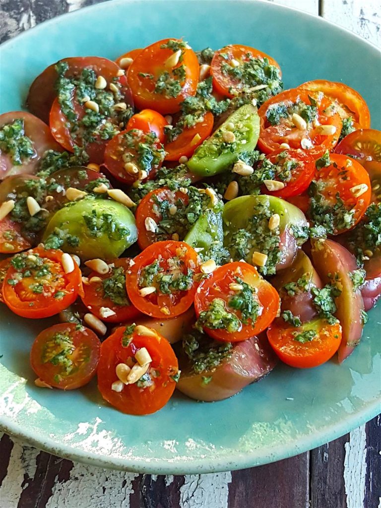 Late Summer Tomato Salad with Basil Dressing
