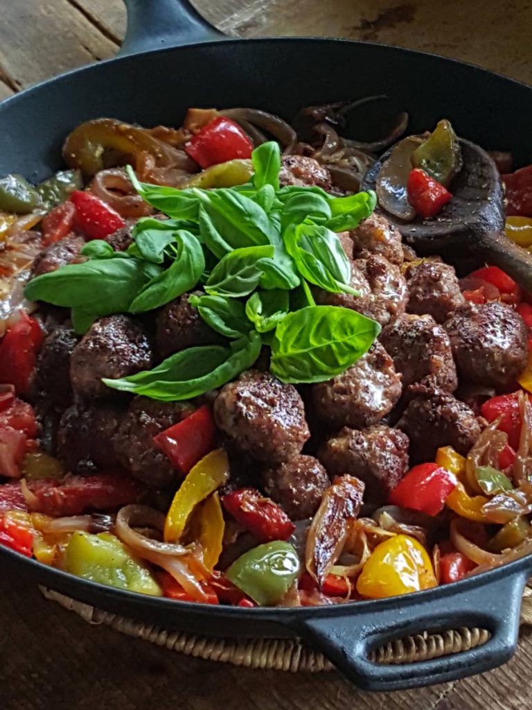 Meatballs with Peppers & Red Onions