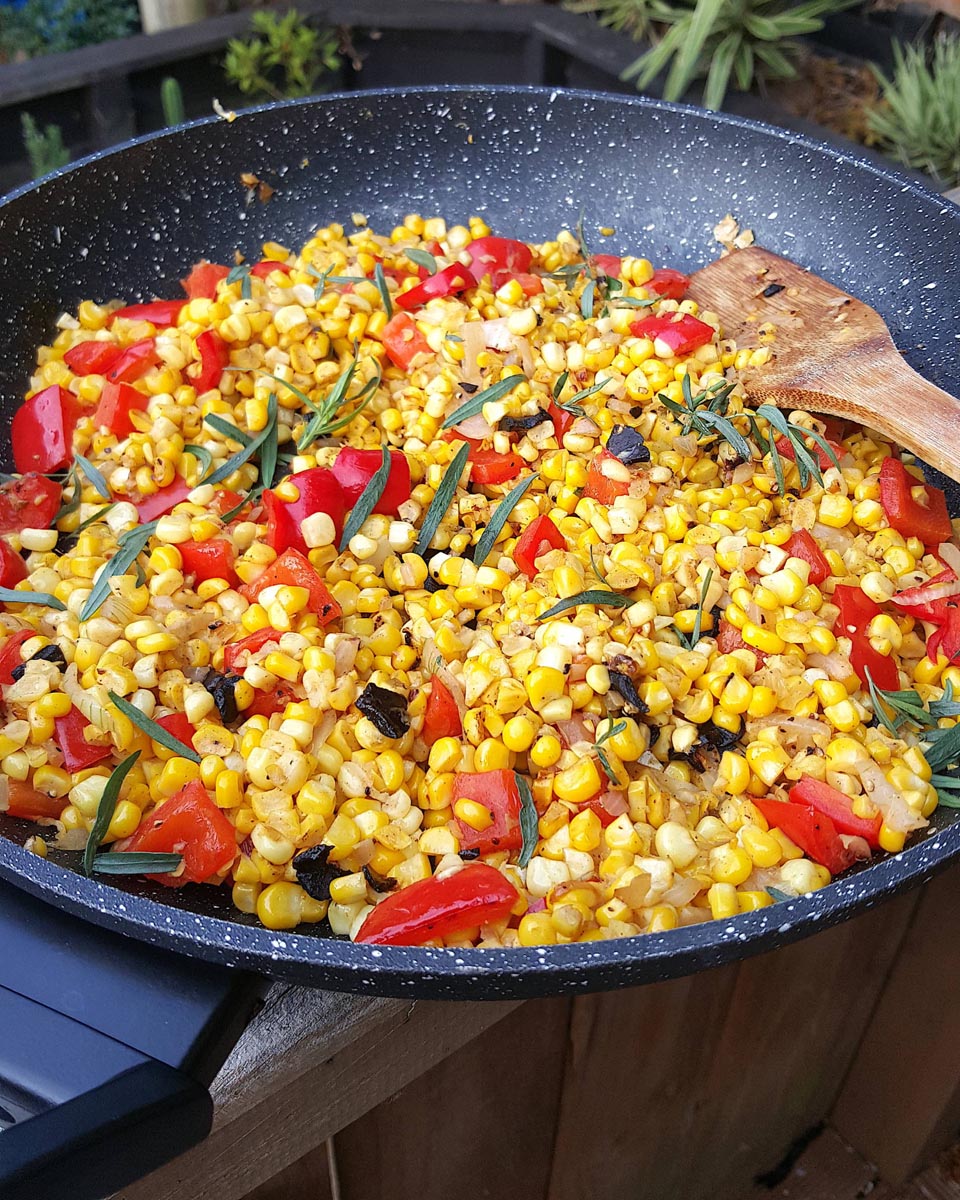 Sweet Corn with Red Pepper & Black Garlic
