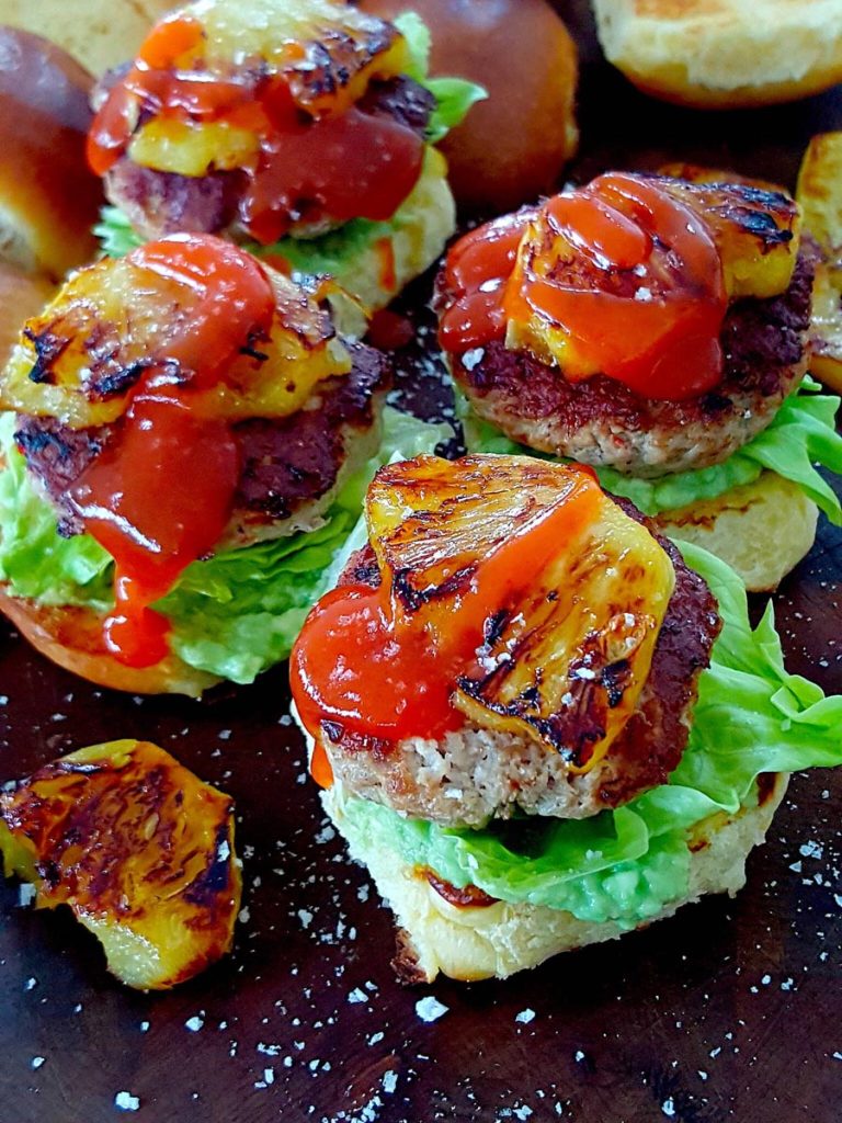 Pork Burgers with Grilled Pineapple & Avocado