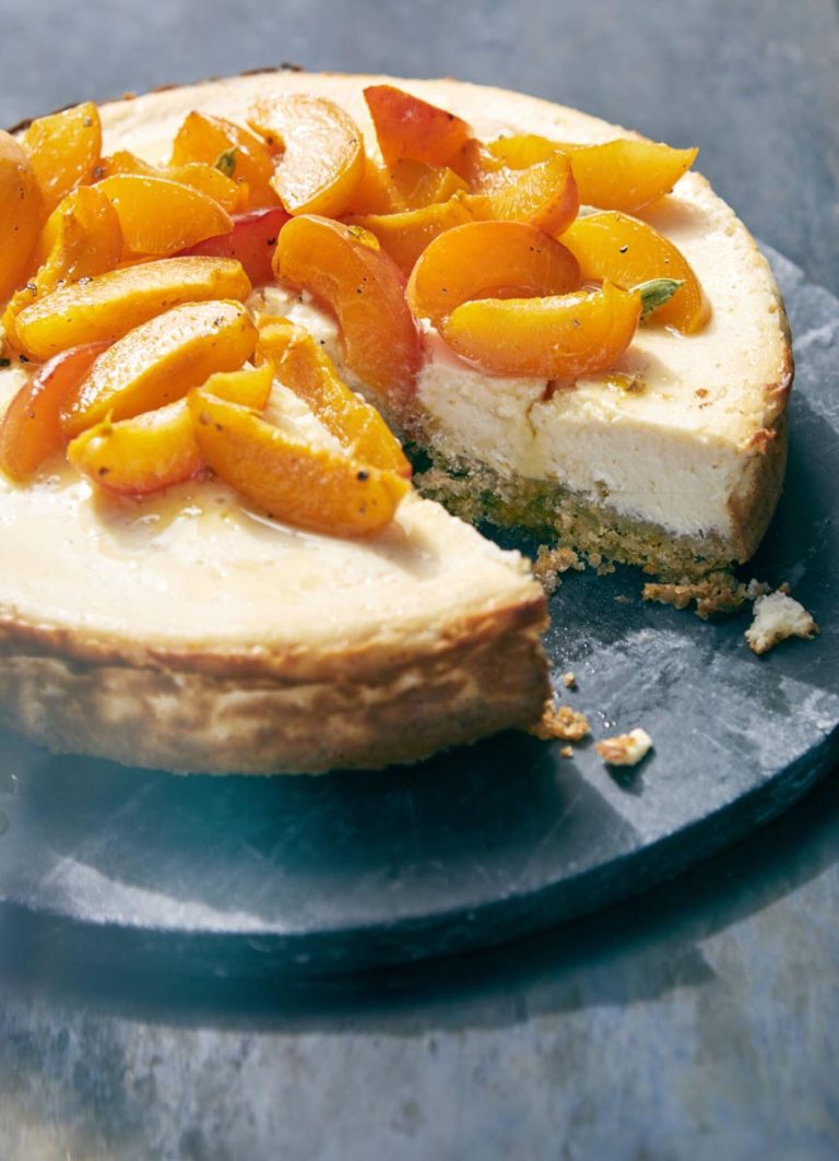 Labneh Cheesecake with Roasted Apricots, Honey & Cardamom