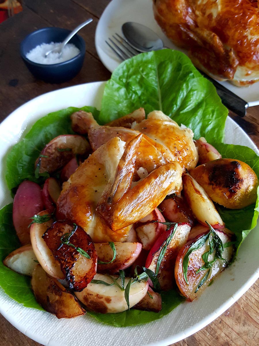 Roast Chicken with White Peach & Tarragon Salad