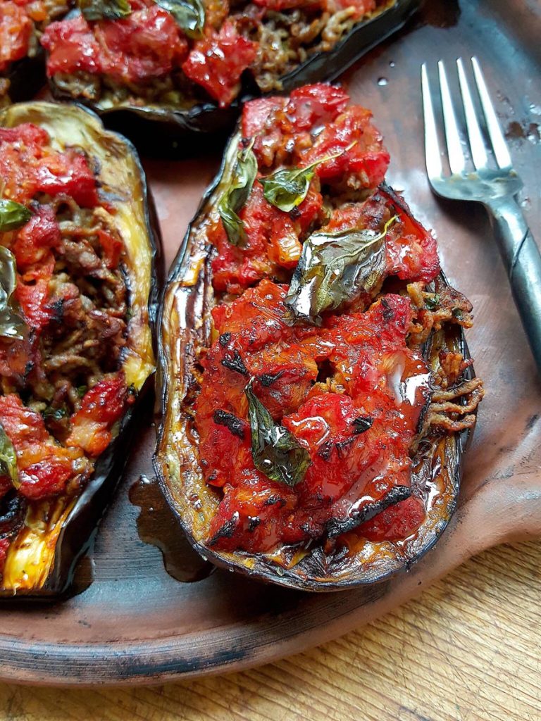 Baked Eggplants with Spiced Lamb