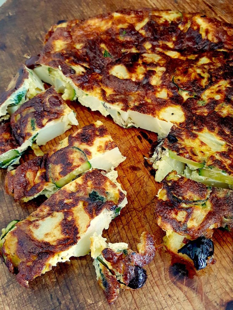 Tortilla with Zucchini, Potatoes & Black Olives