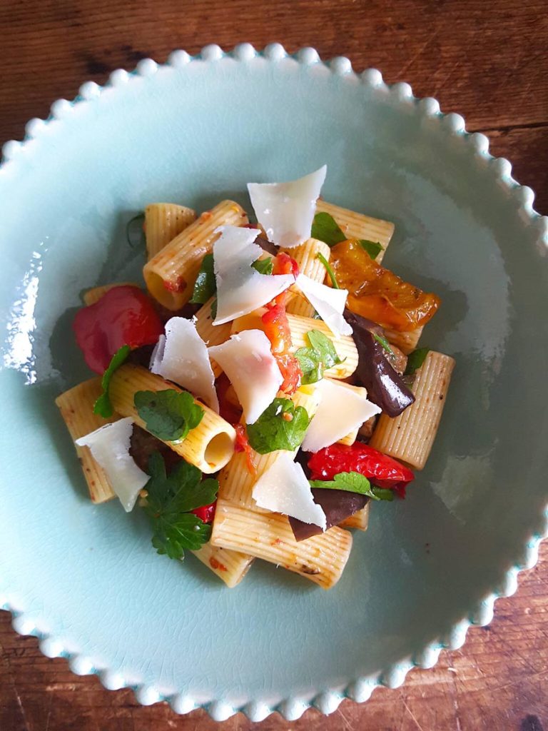 Rigatoni with Peppers & Eggplant