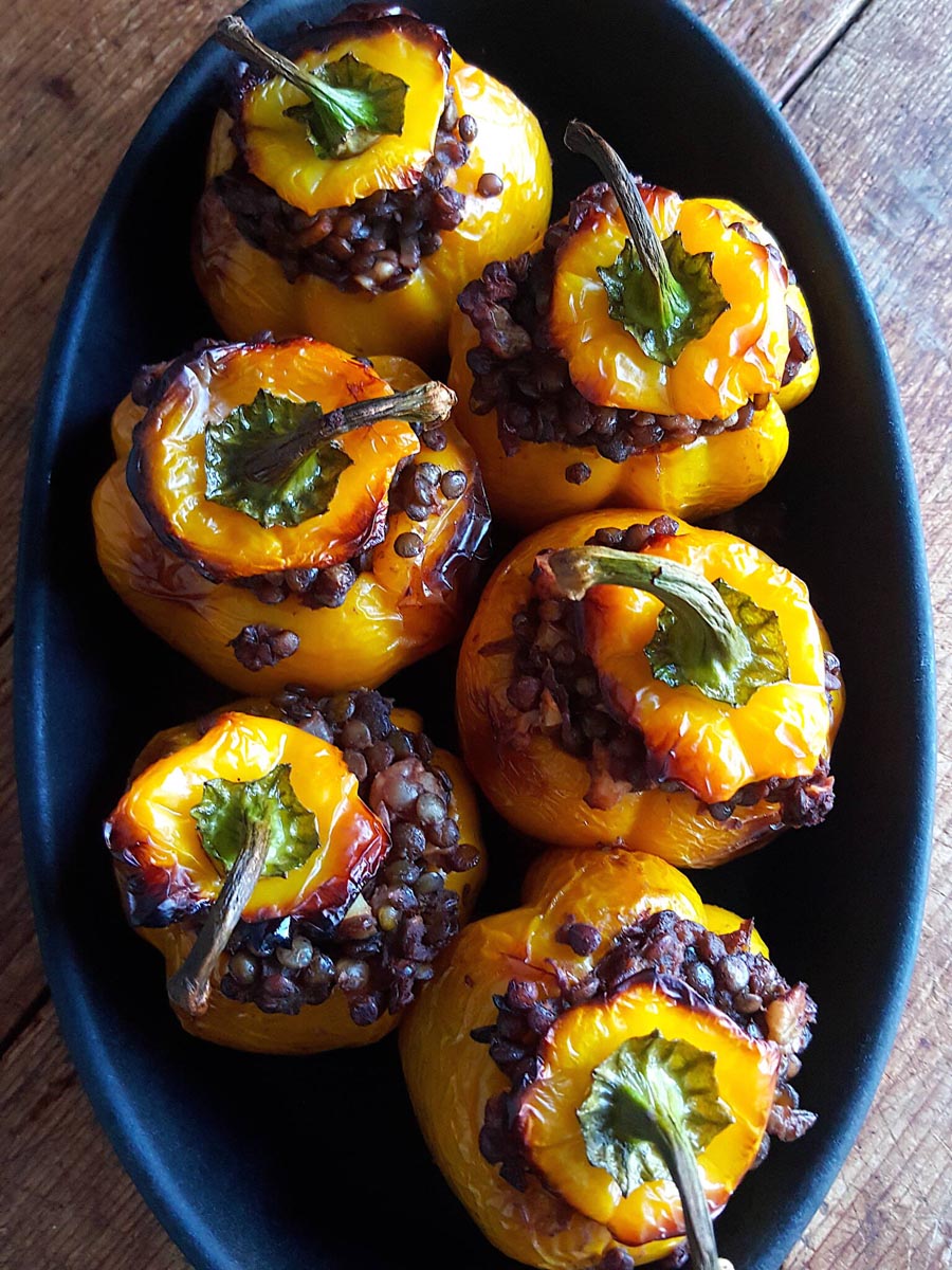 Yellow Peppers Stuffed with Lentils
