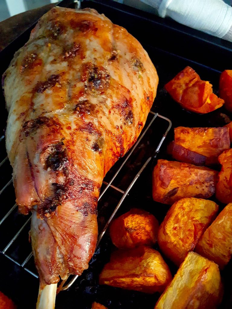 Roast Leg of Lamb with Olives & Orange and Easy Oven Potatoes