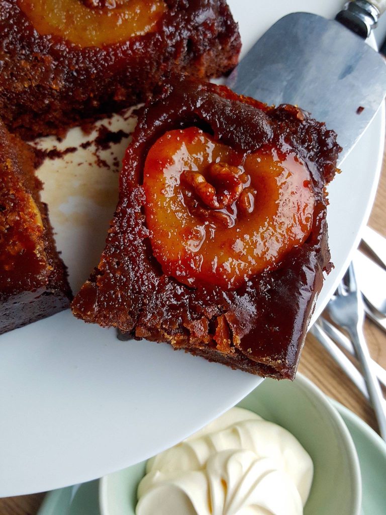 Upside-down Gingerbread Cake with Pear