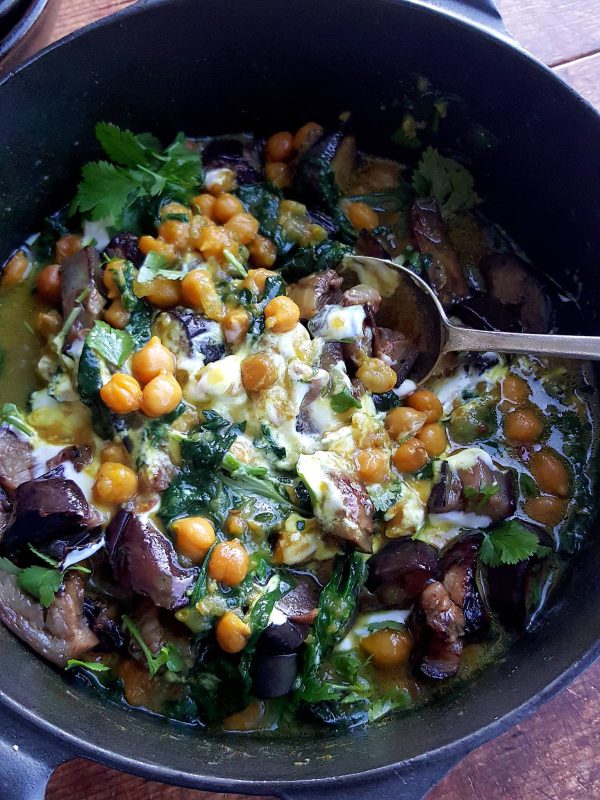 Stewed Chickpeas with Spinach & Eggplant