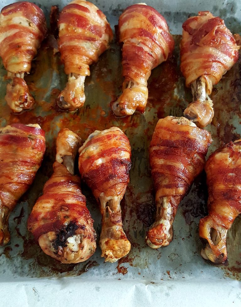 Chicken Drumsticks Wrapped in Bacon