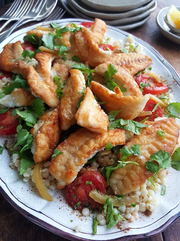 Panfried Fish with Spiced Tomato Salad & Couscous