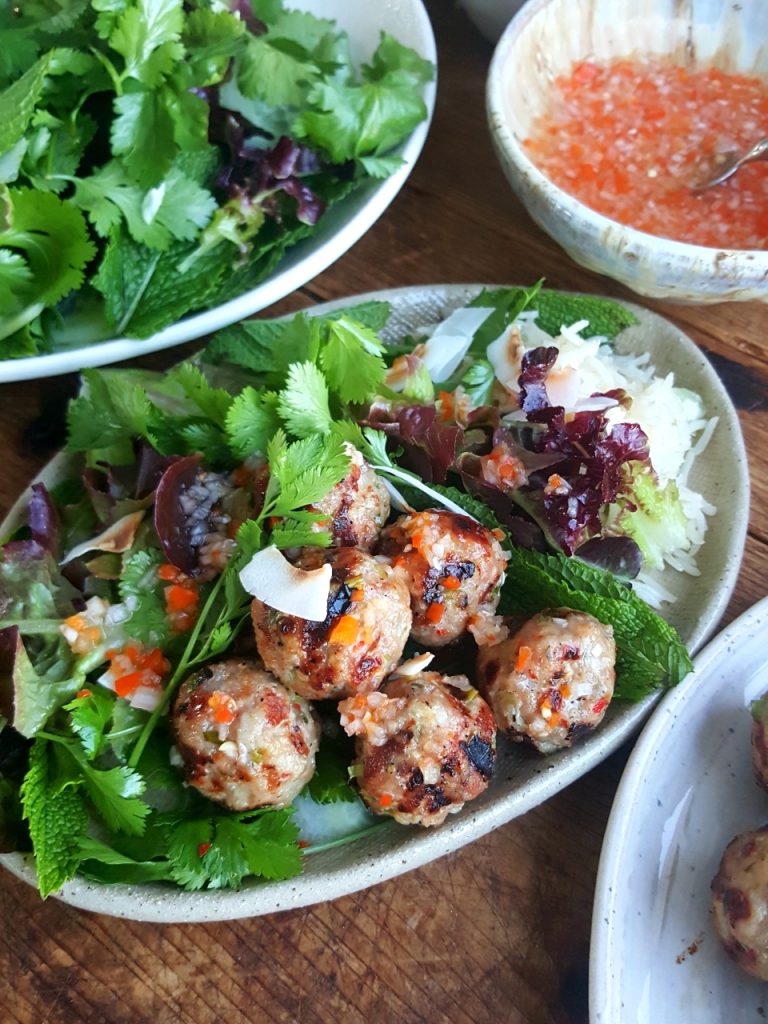 Vietnamese Pork Balls with Fresh Herb Salad