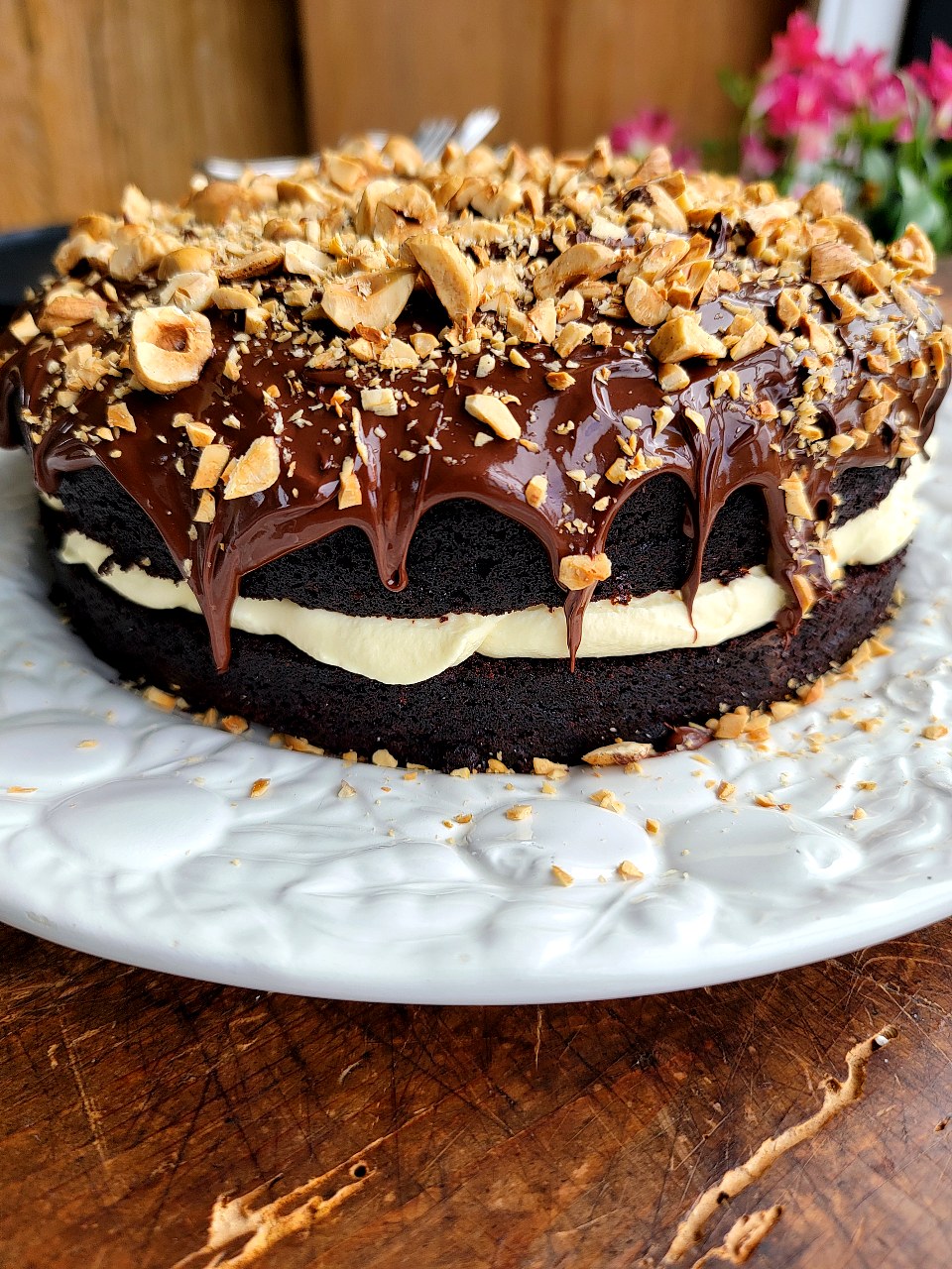 Chocolate Cake with Hazelnut Topping