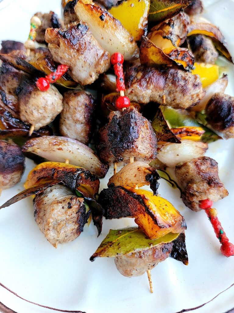 Pork Sausage & Yellow Pepper Skewers